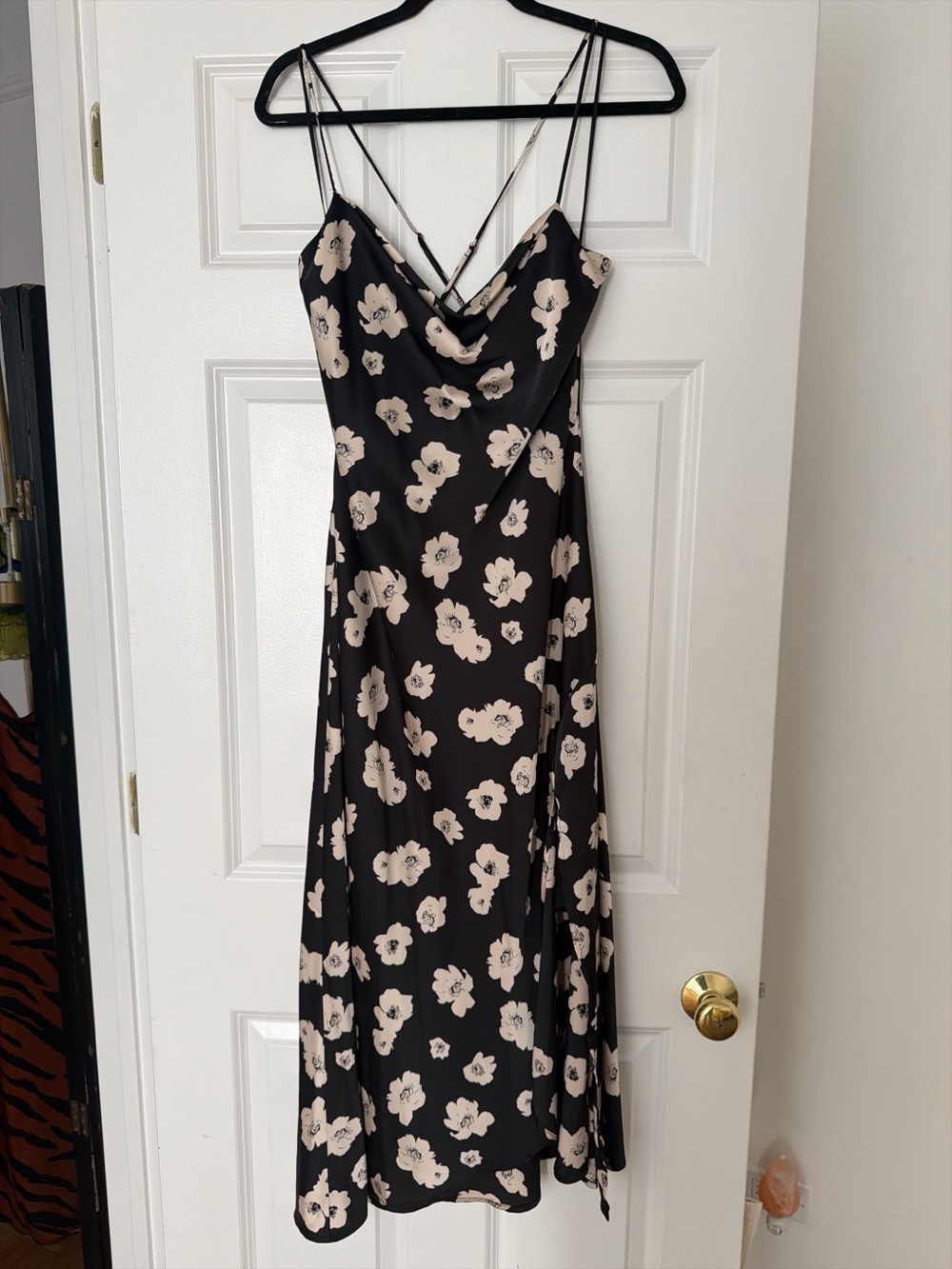 Astr Black Floral Slip Midi Dress with Cream Blooms